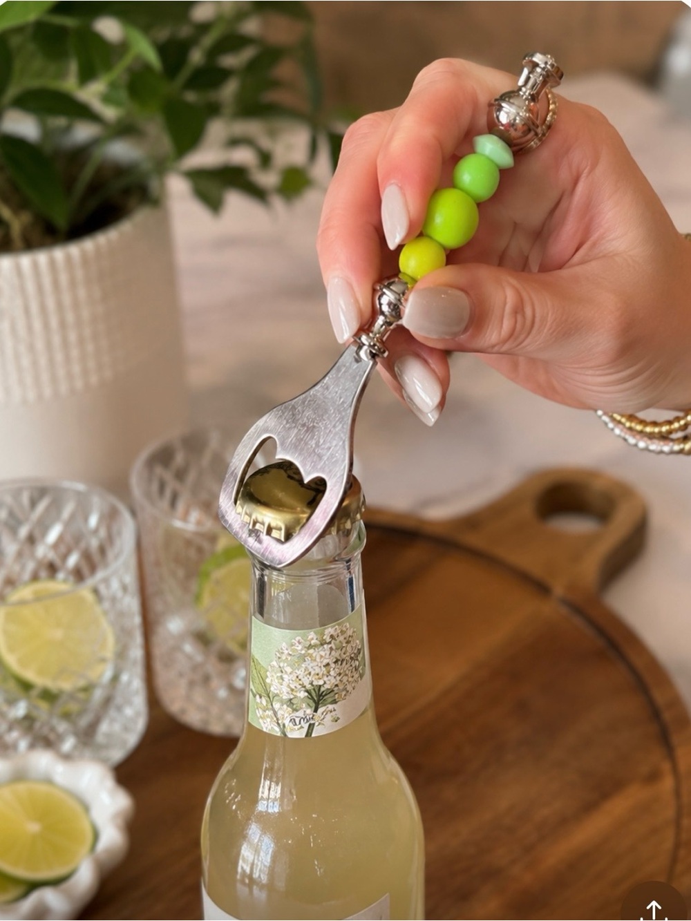 Whimsical Beaded Bottle Opener Neon Green Barware Hostess Gift